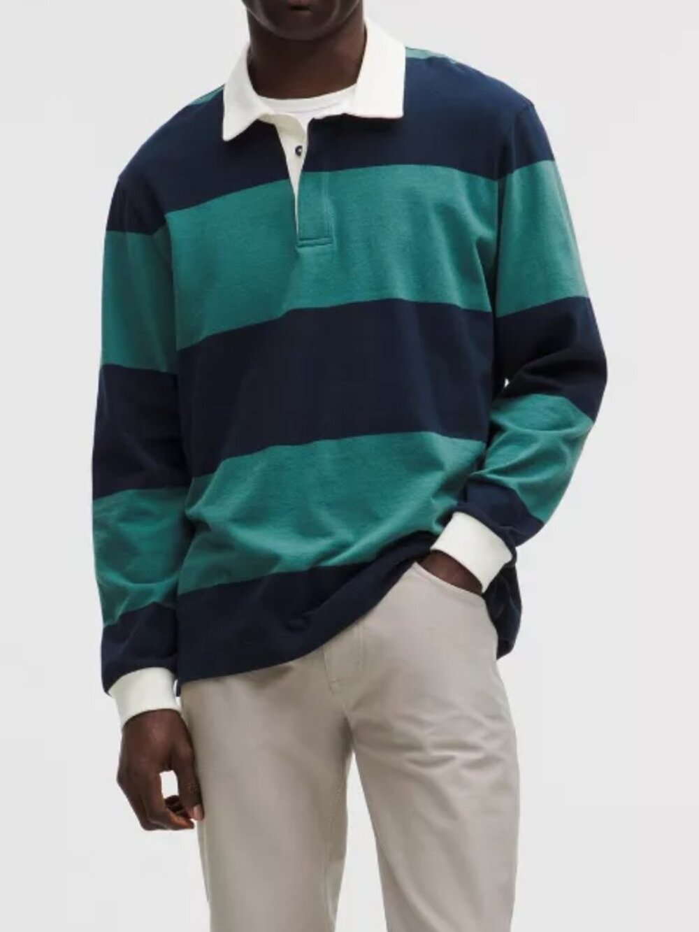 NWT Lululemon Men's Long-Sleeve Cotton Rugby Shirt Navy Marina, Size S, $118